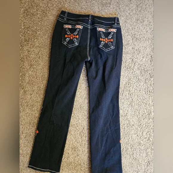 Flamingals Embroidered Dark Blue Jeans - Picture 5 of 8